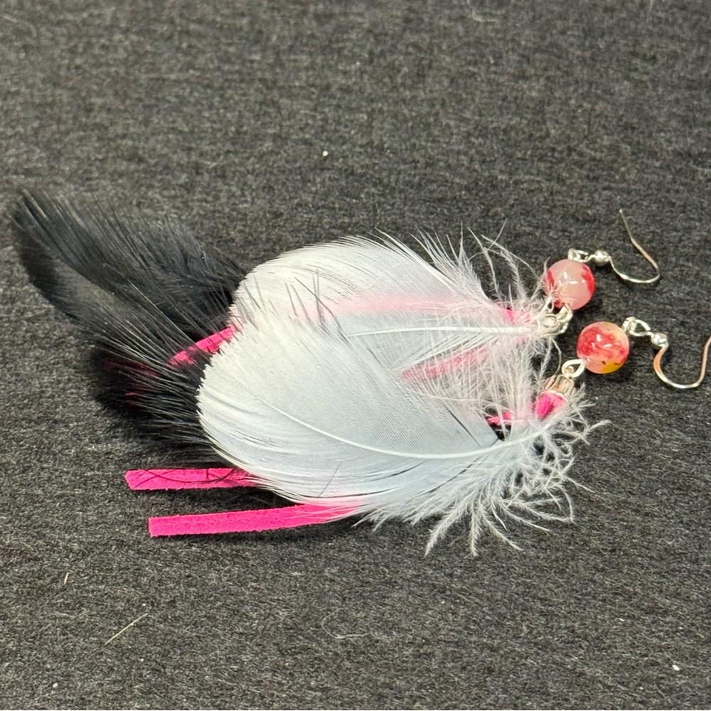 Black & white boho feather earrings